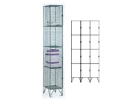 Wire mesh locker 4 compartments, nest 3, 305mm D