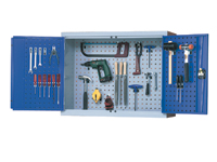 Perforated tool panel wall mounted cabinet