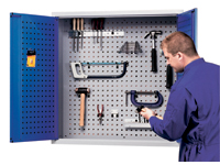 Perforated tool panel wall mounted cabinet