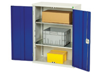 Low level workshop storage cupboard with 2 shelves