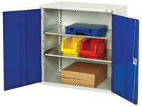 Low level workshop storage cupboard with 2 shelves