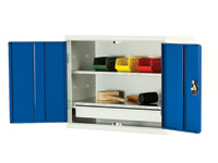 Wall mounted tool cabinet with 2 shelves