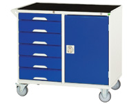 Mobile storage cabinet with top tray & mat