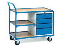 Workshop trolley 250kg with 3 shelves & 4 drawers