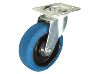 Blue rubber castor 100mmD, swivel