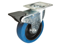 Blue rubber castor 100mmD, swivel braked