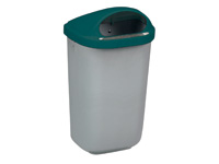 50L plastic litter bin, green lid & grey body