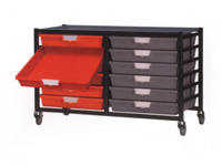 Extra wide tray rack shelving system, low level