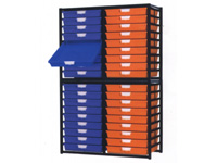 Extra wide tray rack shelving system, high level