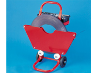 Mobile dispenser trolley for wound steel strapping